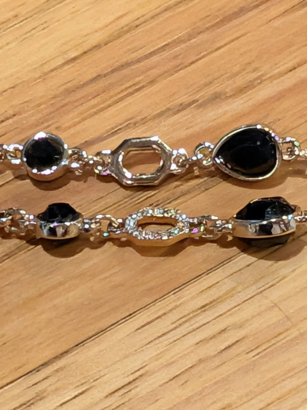 Gold Chain Heart Pendant Necklace with Black Enamel and Crystal Accent